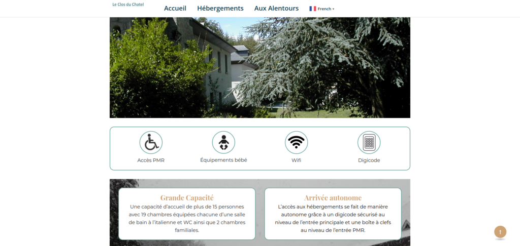 Le site web du gîte le Clos du Chatel. Extrait de la page d'accueil.